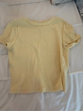 Garage Soft Pale Yellow Ribbed Short Sleeve Baby Tee - XS